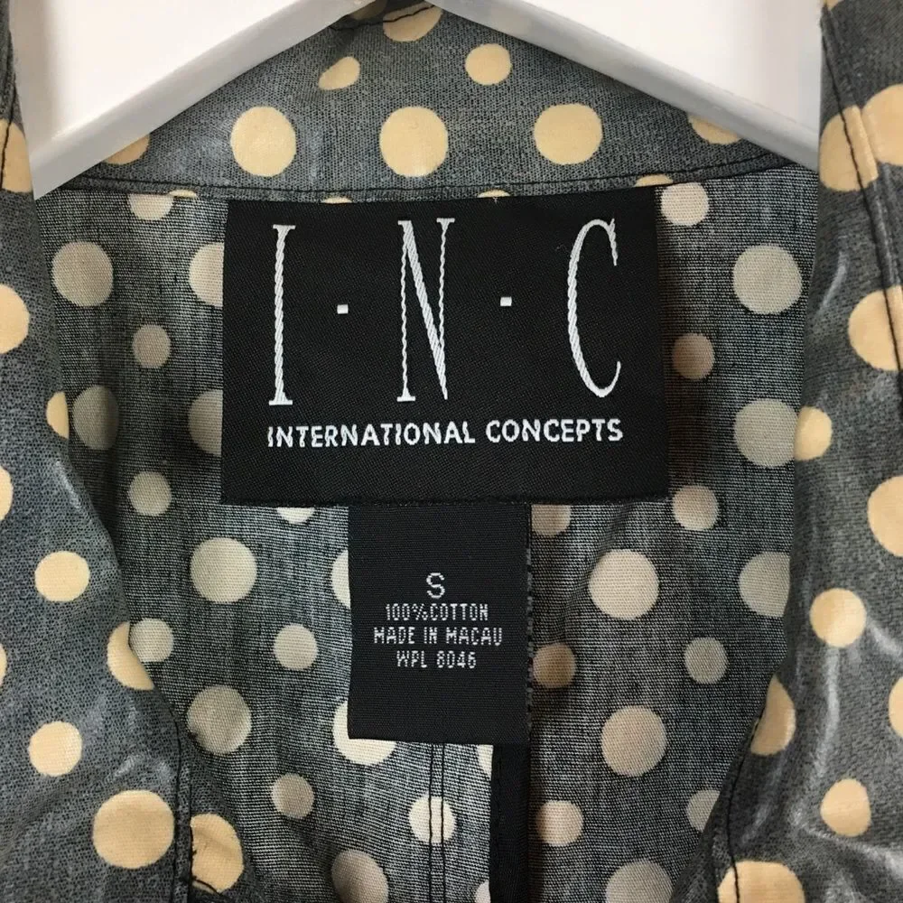 INC Blueish Gray Polka Dot ZIP Up Wax Coat Size S